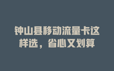 钟山县移动流量卡这样选，省心又划算