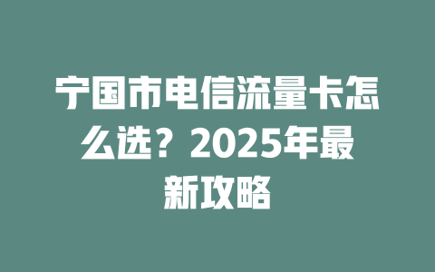 宁国市电信流量卡怎么选？2025年最新攻略