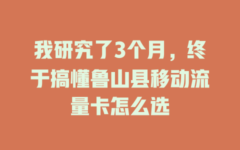 我研究了3个月，终于搞懂鲁山县移动流量卡怎么选