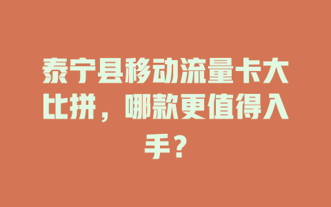 泰宁县移动流量卡大比拼，哪款更值得入手？