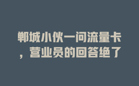 郸城小伙一问流量卡，营业员的回答绝了