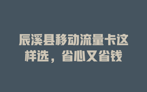 辰溪县移动流量卡这样选，省心又省钱