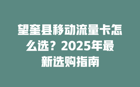 望奎县移动流量卡怎么选?2025年最新选购指南