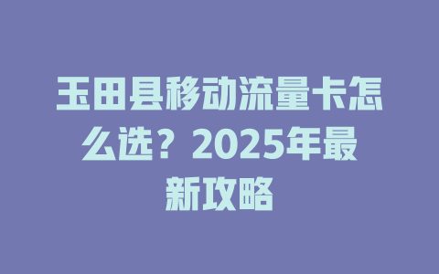 玉田县移动流量卡怎么选？2025年最新攻略