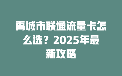 禹城市联通流量卡怎么选？2025年最新攻略