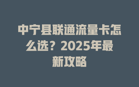 中宁县联通流量卡怎么选？2025年最新攻略