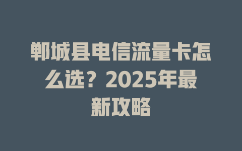 郸城县电信流量卡怎么选？2025年最新攻略
