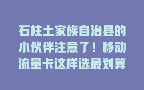 石柱土家族自治县的小伙伴注意了！移动流量卡这样选最划算