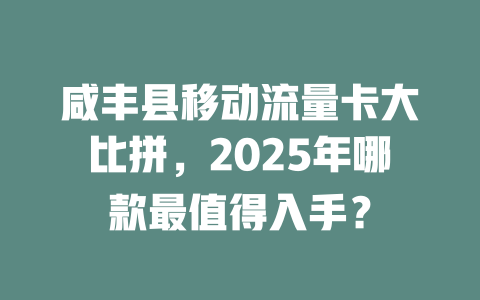咸丰县移动流量卡大比拼，2025年哪款最值得入手？