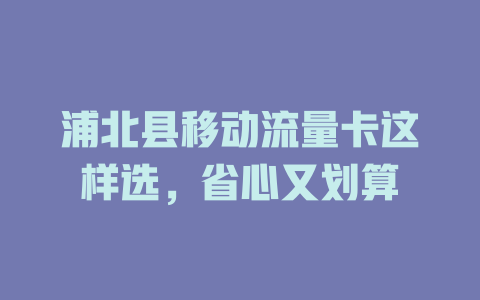 浦北县移动流量卡这样选，省心又划算
