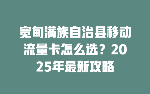 宽甸满族自治县移动流量卡怎么选？2025年最新攻略