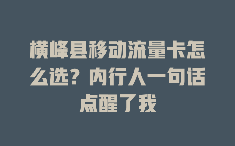 横峰县移动流量卡怎么选？内行人一句话点醒了我