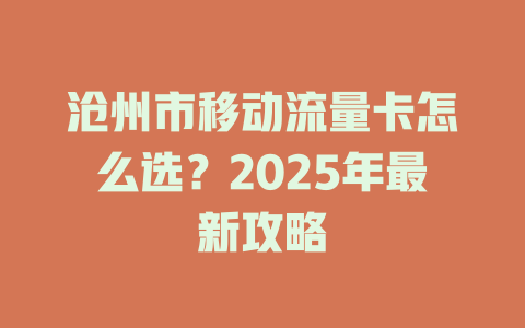 沧州市移动流量卡怎么选？2025年最新攻略
