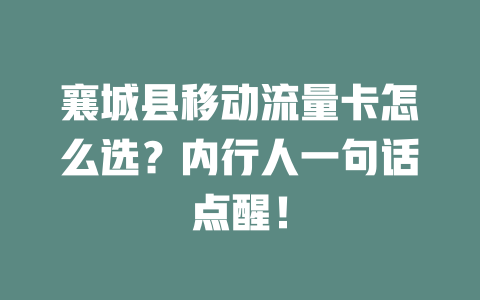 襄城县移动流量卡怎么选？内行人一句话点醒！