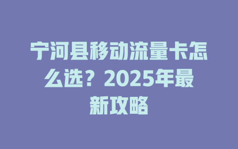 宁河县移动流量卡怎么选？2025年最新攻略