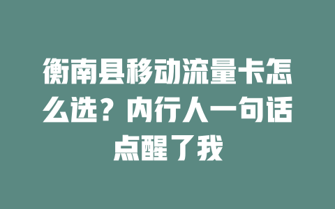 衡南县移动流量卡怎么选？内行人一句话点醒了我