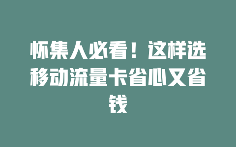 怀集人必看！这样选移动流量卡省心又省钱