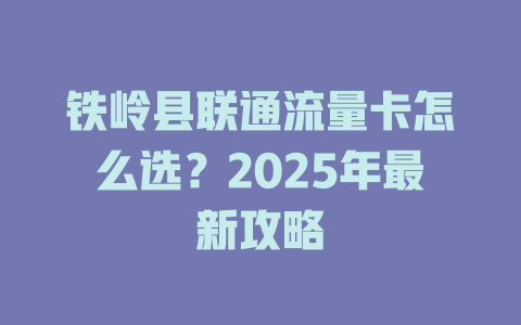 铁岭县联通流量卡怎么选？2025年最新攻略