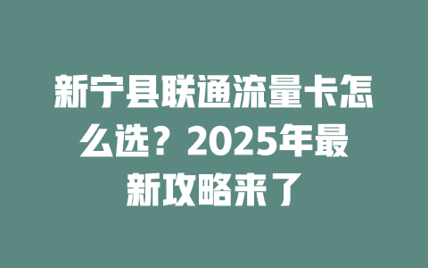 新宁县联通流量卡怎么选？2025年最新攻略来了