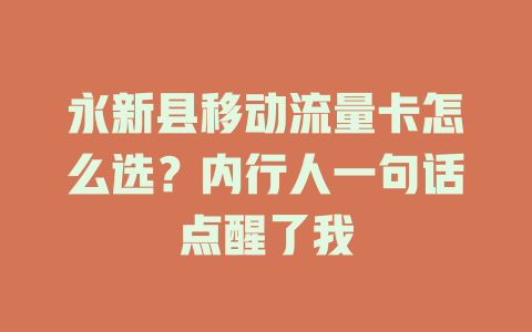 永新县移动流量卡怎么选？内行人一句话点醒了我