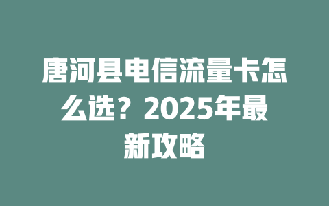 唐河县电信流量卡怎么选？2025年最新攻略