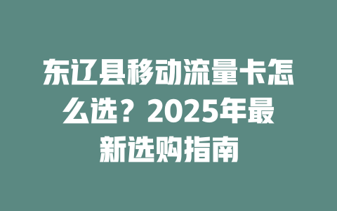 东辽县移动流量卡怎么选？2025年最新选购指南