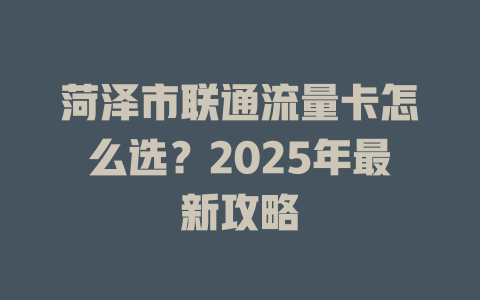 菏泽市联通流量卡怎么选？2025年最新攻略