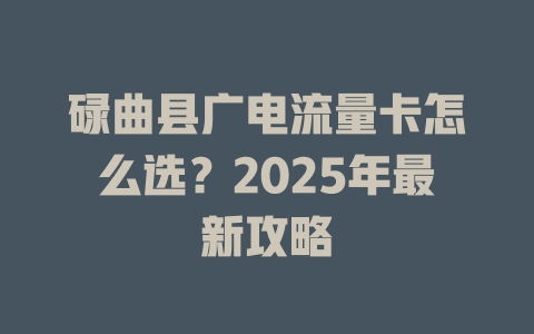 碌曲县广电流量卡怎么选？2025年最新攻略