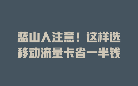 蓝山人注意！这样选移动流量卡省一半钱
