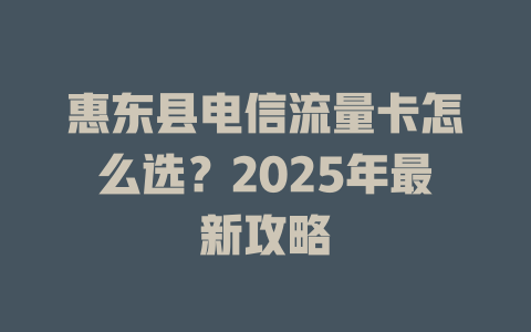 惠东县电信流量卡怎么选？2025年最新攻略