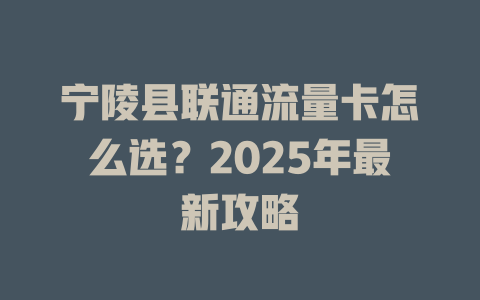 宁陵县联通流量卡怎么选？2025年最新攻略
