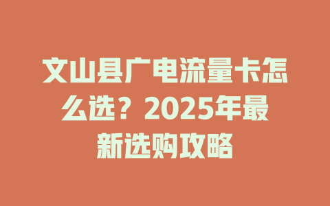 文山县广电流量卡怎么选？2025年最新选购攻略