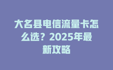 大名县电信流量卡怎么选？2025年最新攻略