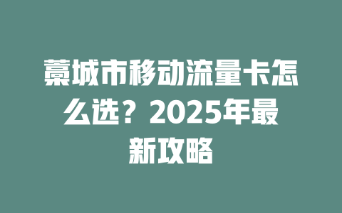 藁城市移动流量卡怎么选？2025年最新攻略