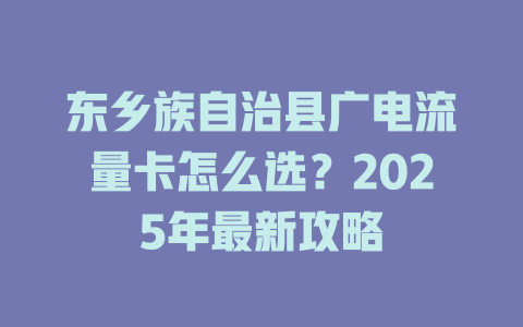 东乡族自治县广电流量卡怎么选？2025年最新攻略