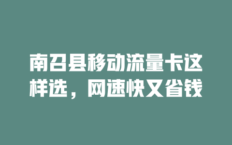 南召县移动流量卡这样选，网速快又省钱