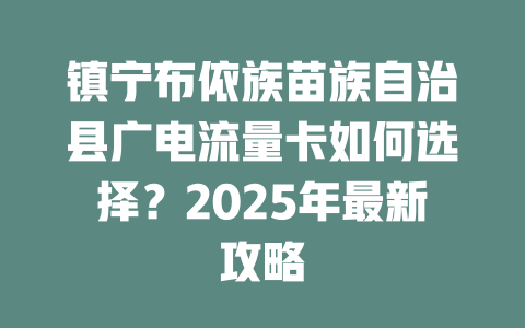 镇宁布依族苗族自治县广电流量卡如何选择？2025年最新攻略