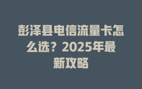 彭泽县电信流量卡怎么选？2025年最新攻略