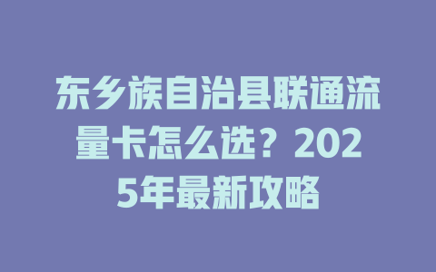 东乡族自治县联通流量卡怎么选？2025年最新攻略