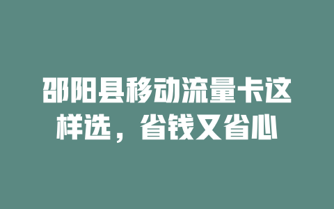 邵阳县移动流量卡这样选，省钱又省心