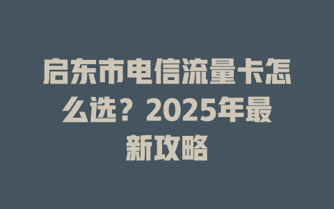 启东市电信流量卡怎么选？2025年最新攻略
