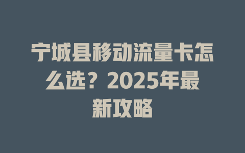 宁城县移动流量卡怎么选？2025年最新攻略