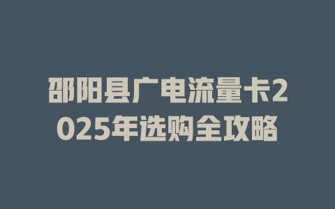 邵阳县广电流量卡2025年选购全攻略