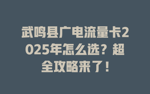 武鸣县广电流量卡2025年怎么选？超全攻略来了！