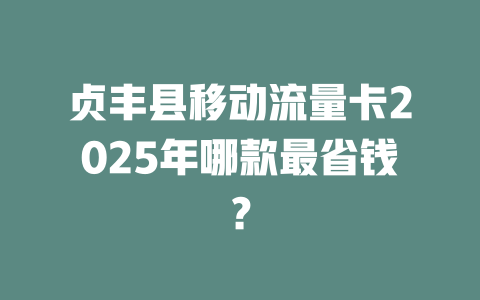 贞丰县移动流量卡2025年哪款最省钱？