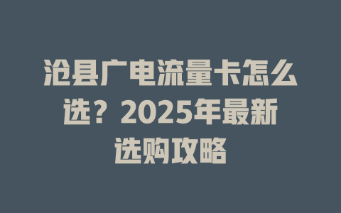 沧县广电流量卡怎么选？2025年最新选购攻略
