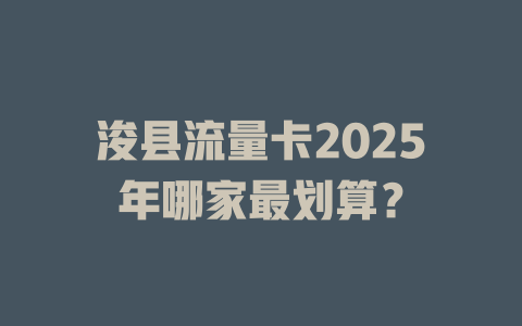 浚县流量卡2025年哪家最划算？
