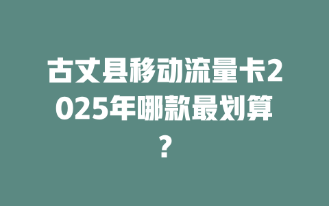 古丈县移动流量卡2025年哪款最划算？