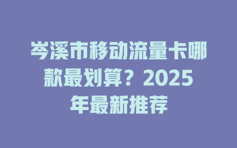 岑溪市移动流量卡哪款最划算？2025年最新推荐