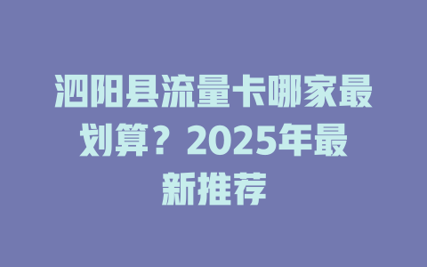 泗阳县流量卡哪家最划算？2025年最新推荐